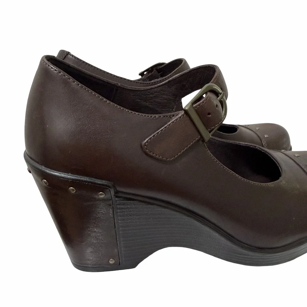 Dansko Leather Mary Jane Platform Wedge Womens EU 38 US 7.5-8 Brown Studded Clog